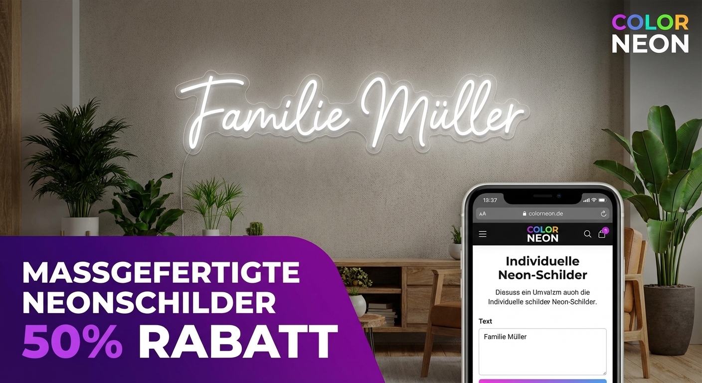 Individueller Neon-Text - 12 Farben - 8 Dimensionen